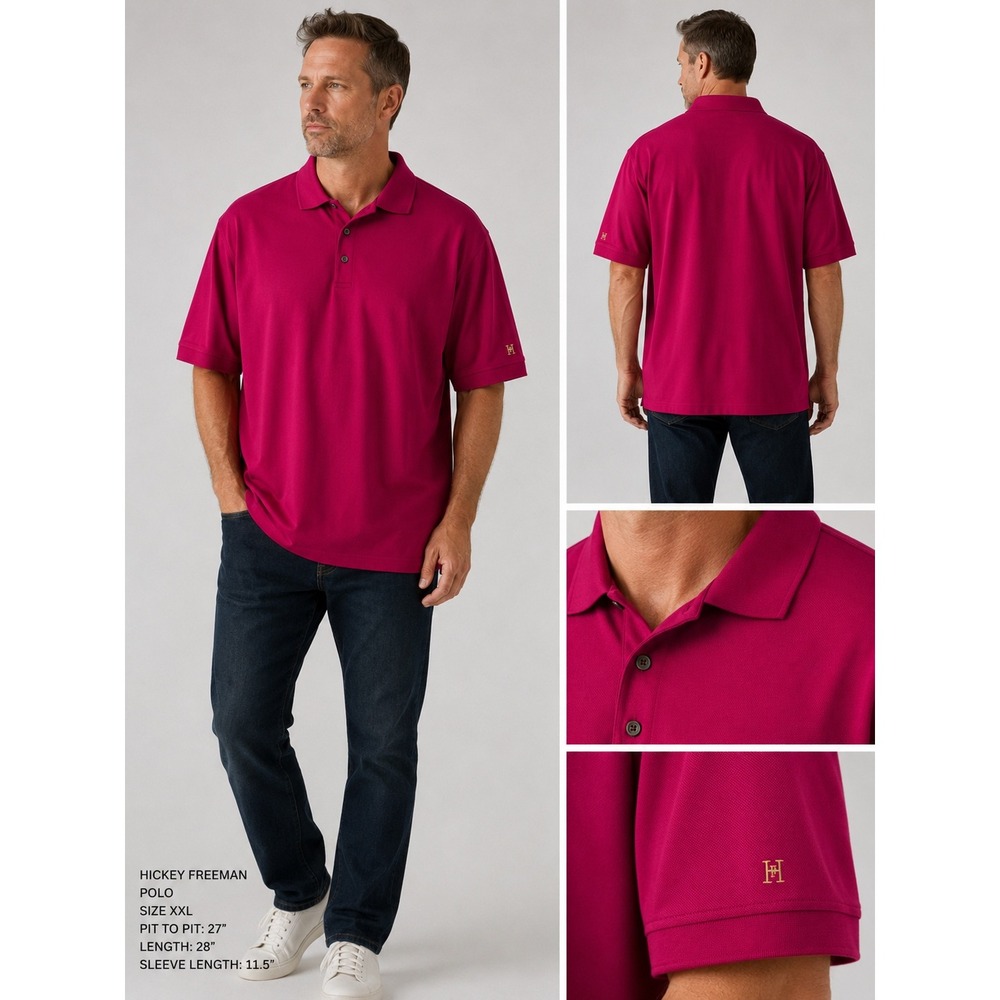 NWT Hickey Freeman Mens XXL Pink Pique Short Sleeve Polo Shirt‎ Neiman Marcus